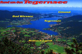 Blick vom Wallberg (1722m) auf Rottach Egern, Bad Wiessee, Gmund und Tegernsee.